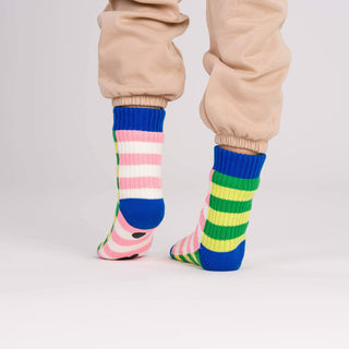 Super Stripe Knit House Socks in Lime Green
