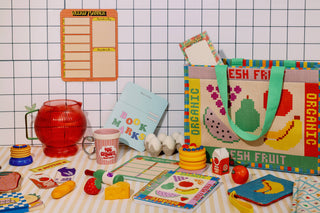 Rattan Market Bag, Fruit Tiles