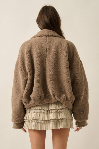 Sherpa  Oversized-Lapel Jacket in Cocoa