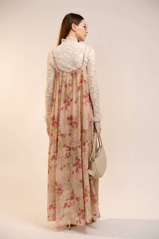 Pleated Boho Maxi Dress in Mauve Rose