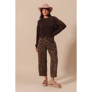 Two-Toned Leopard Twill Barrel Pants