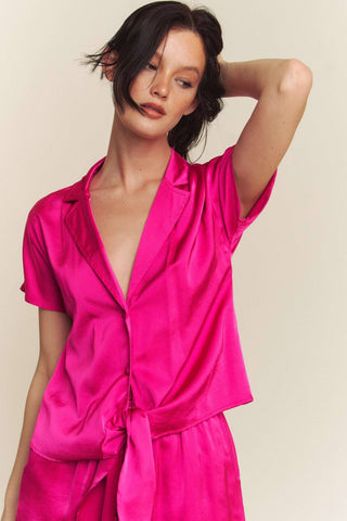 Satin Top & Shorts Set in Fuchsia
