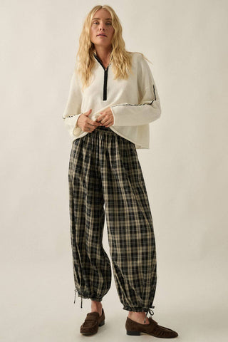 Plaid High-Waist Wide-Leg Pocket Balloon Pants