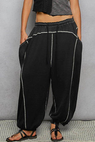 Thermal Double Gauze Rib Mix Pants in Black