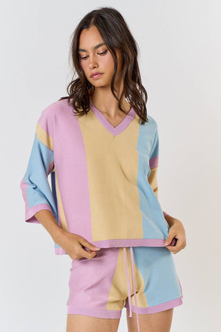 Color Block Sweater Top & Pull-On Shorts
