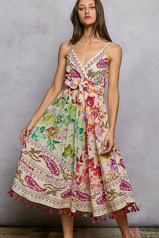 Bohemian Floral Woven Midi Dress