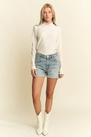 Mock Neck Wavy Jacquard Top