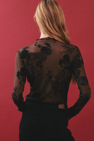 Sheer Floral Mock Neck Top