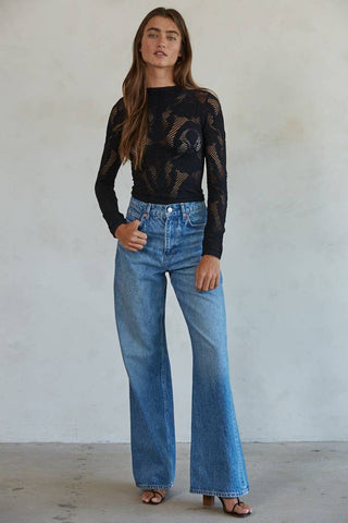 Knit Jacquard Mock Neck in Black