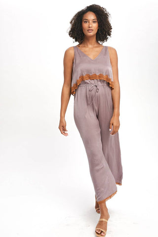 Lace Edge Jumpsuit in Dusty Lavender