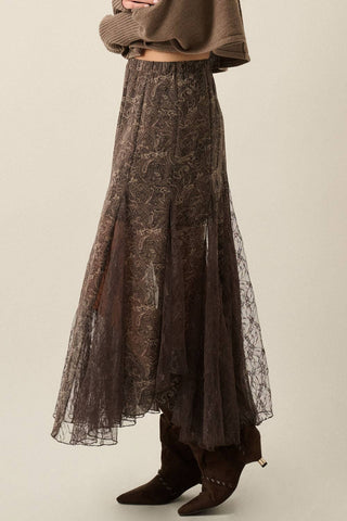Paisley Chiffon & Lace Godet Maxi Skirt
