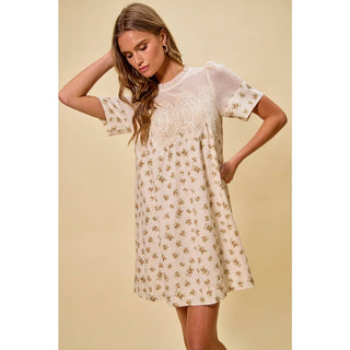 Floral Lace Mini Dress in Beige