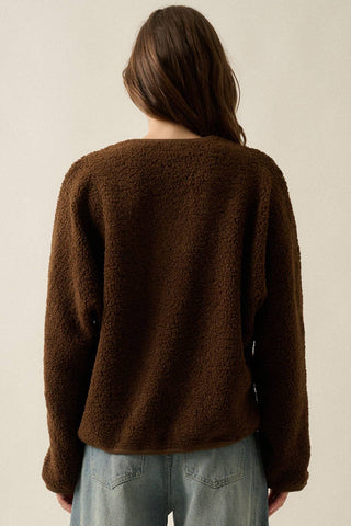 Sherpa V-Neck Jacket in Chocolate