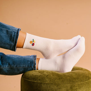 Embroidered Fruit Market Crew Socks