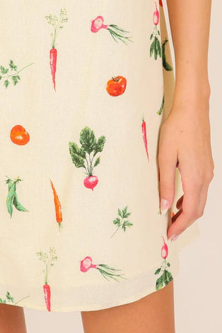 Veggie Print Lace-Back Mini Dress