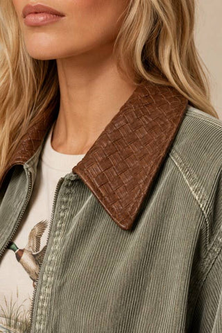 Corduroy Bomber Jacket in Ash Olive