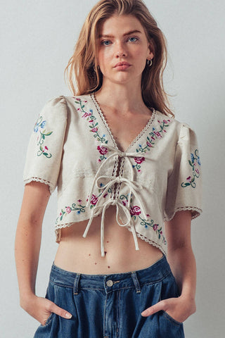 Embroidered Boho Crop Top