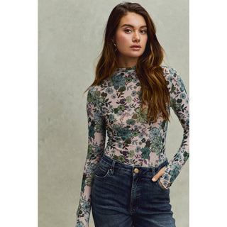Floral Print Mesh Long Sleeve