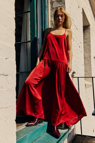 Tie Strap Satin Cami Maxi Dress in Amber