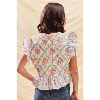Floral Ruffle Quilted Vest