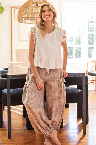 Striped Drawstring Jogger in Coco