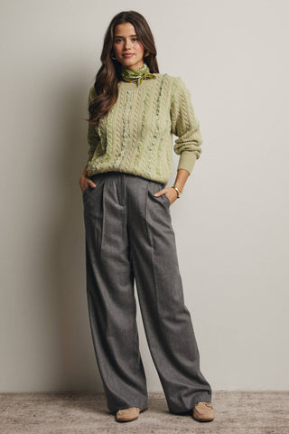 Lace Trim Cable Knit Pullover  in Matcha