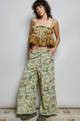 Ruffley Lacey Floral Tank in Olive
