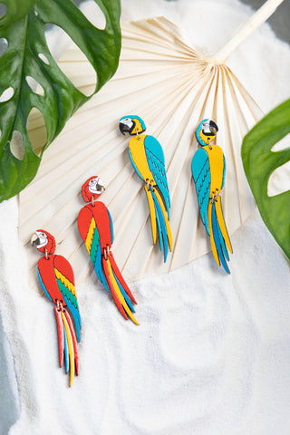 Blue Macaw Stud Dangle Earrings