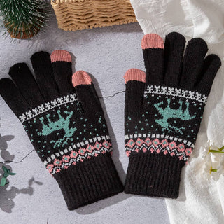Knit Gloves with Reindeer Pattern