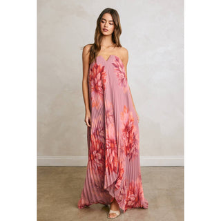Pleated Maxi Dress in Dahlia Garden
