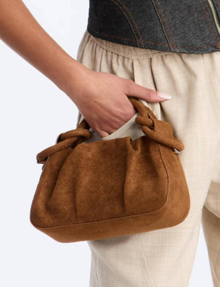 Faux Suede Knot Handle Handbag