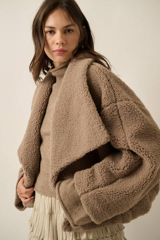 Sherpa  Oversized-Lapel Jacket in Cocoa
