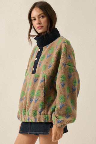 Sherpa Fleece and Denim Pullover Jacket