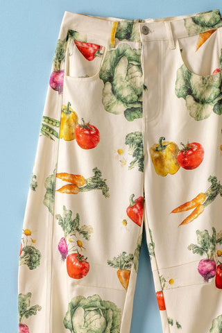Vegetable Garden Print Barrel Leg Pants