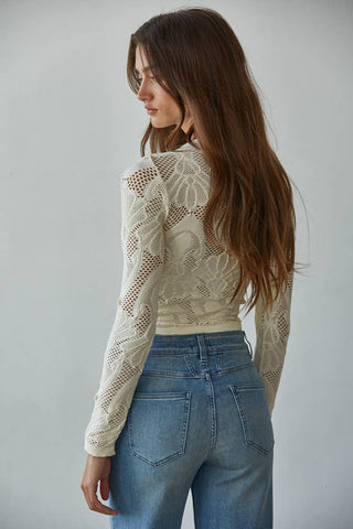 Knit Jacquard Mock Neck in Cream