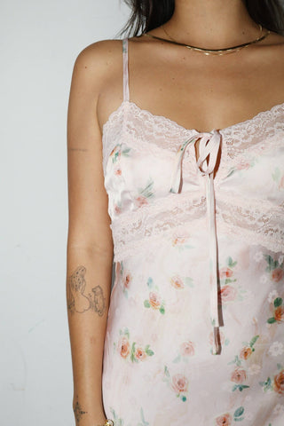 Floral Lace Trim Mini Dress Trim in Blush