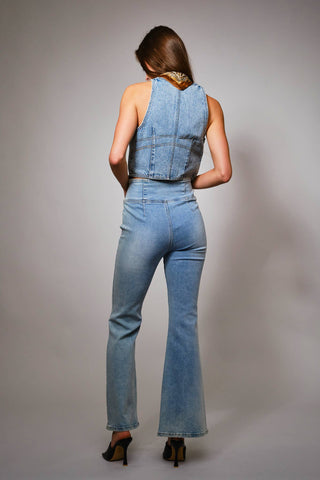 Plunge Neck Bustier Denim Top