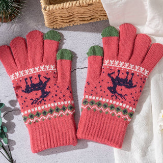 Knit Gloves with Reindeer Pattern