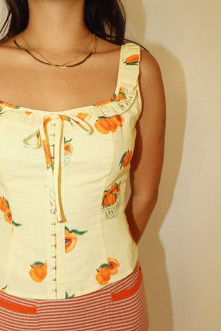 Peach Print Bustier Top with Tie in Lemon