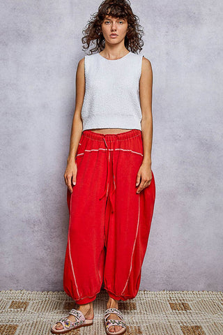Thermal Double Gauze Rib Pants in Cherry Red