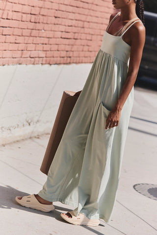 Free People Hot Shot Strappy Onesie in Green Tea