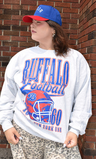 Vintage Buf Football Boxy Sweatshirt in Ash Gray