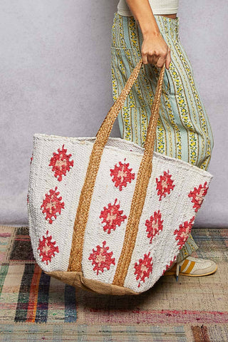 Floral Cotton Weave Tote Bag