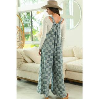 Vintage Denim Washed Checkered Overalls