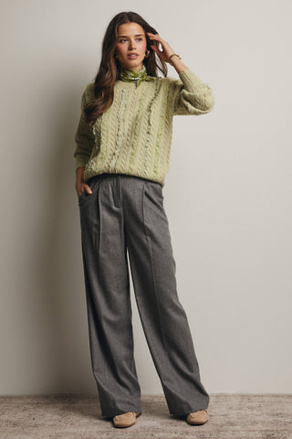 Lace Trim Cable Knit Pullover  in Matcha