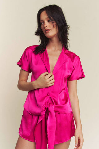 Satin Top & Shorts Set in Fuchsia