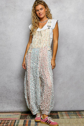 Boho Floral Lace Trim Overalls
