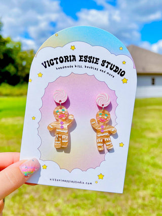 Gumdrop Buttons Gingerbread Man Earrings