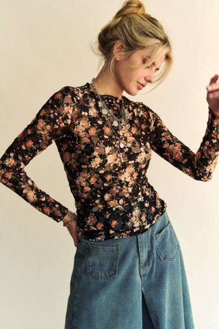 Mesh Long Sleeve Layering Top in Floral