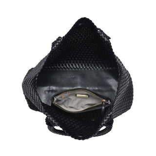 Solana Woven Vegan Leather Tote in Black
